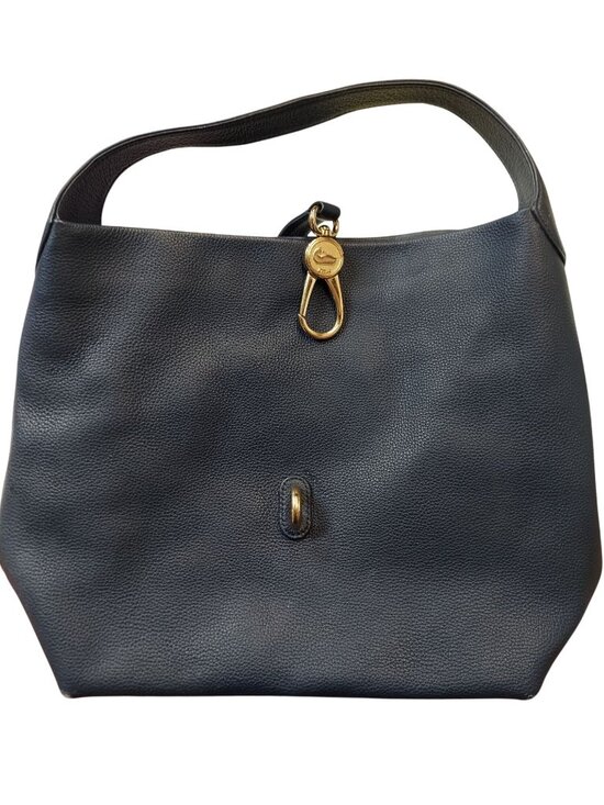 Dooney & Bourke Handbags - Navy Blue Dooney & Bourke Logo Clasp Hobo Shoulder Bag Gold Tone Hardware 1600